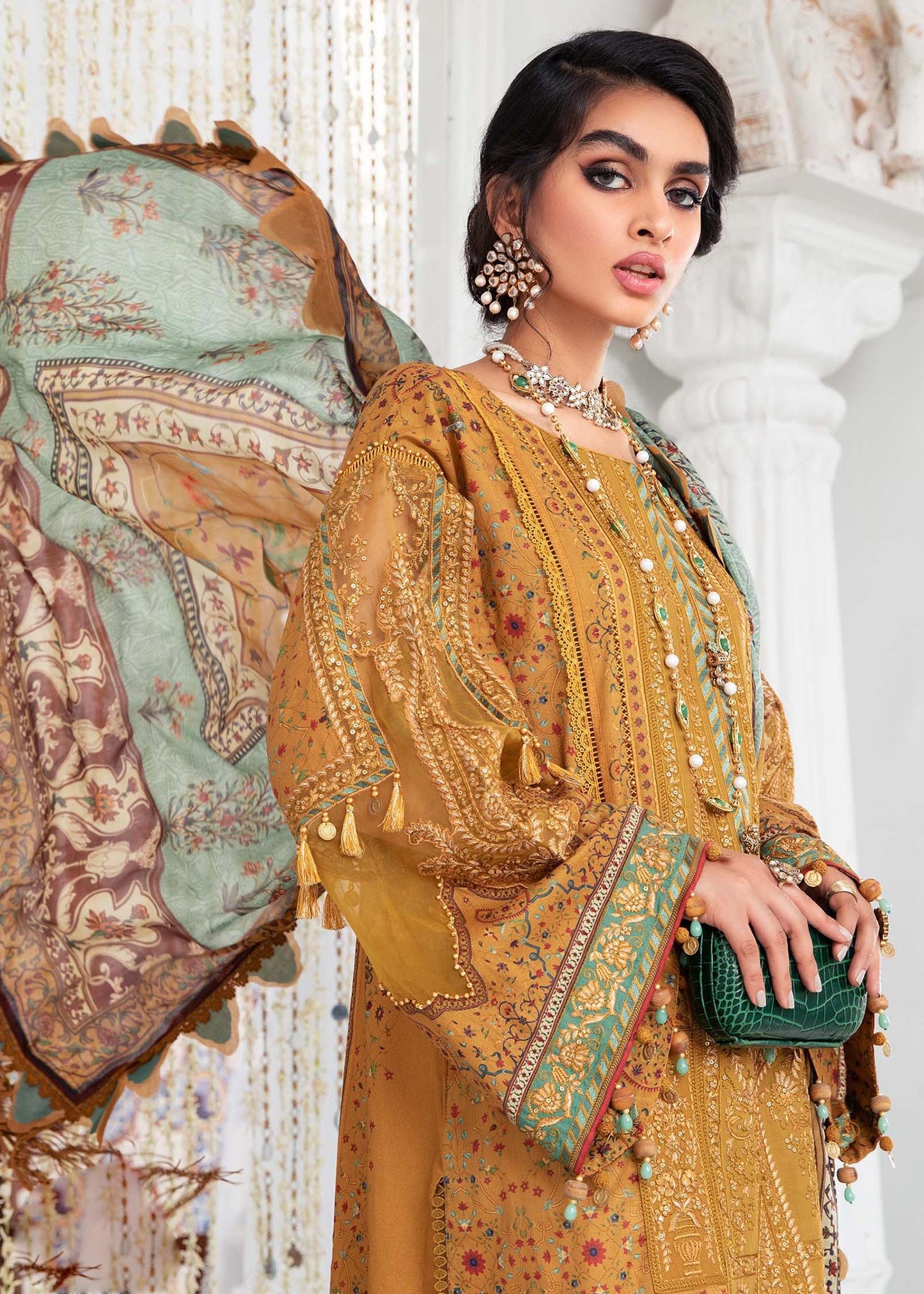 EL-22-09-Mustard | Maria.B. Lawn Eid Collection 2022 | Unstitched Embroidered Lawn Suit