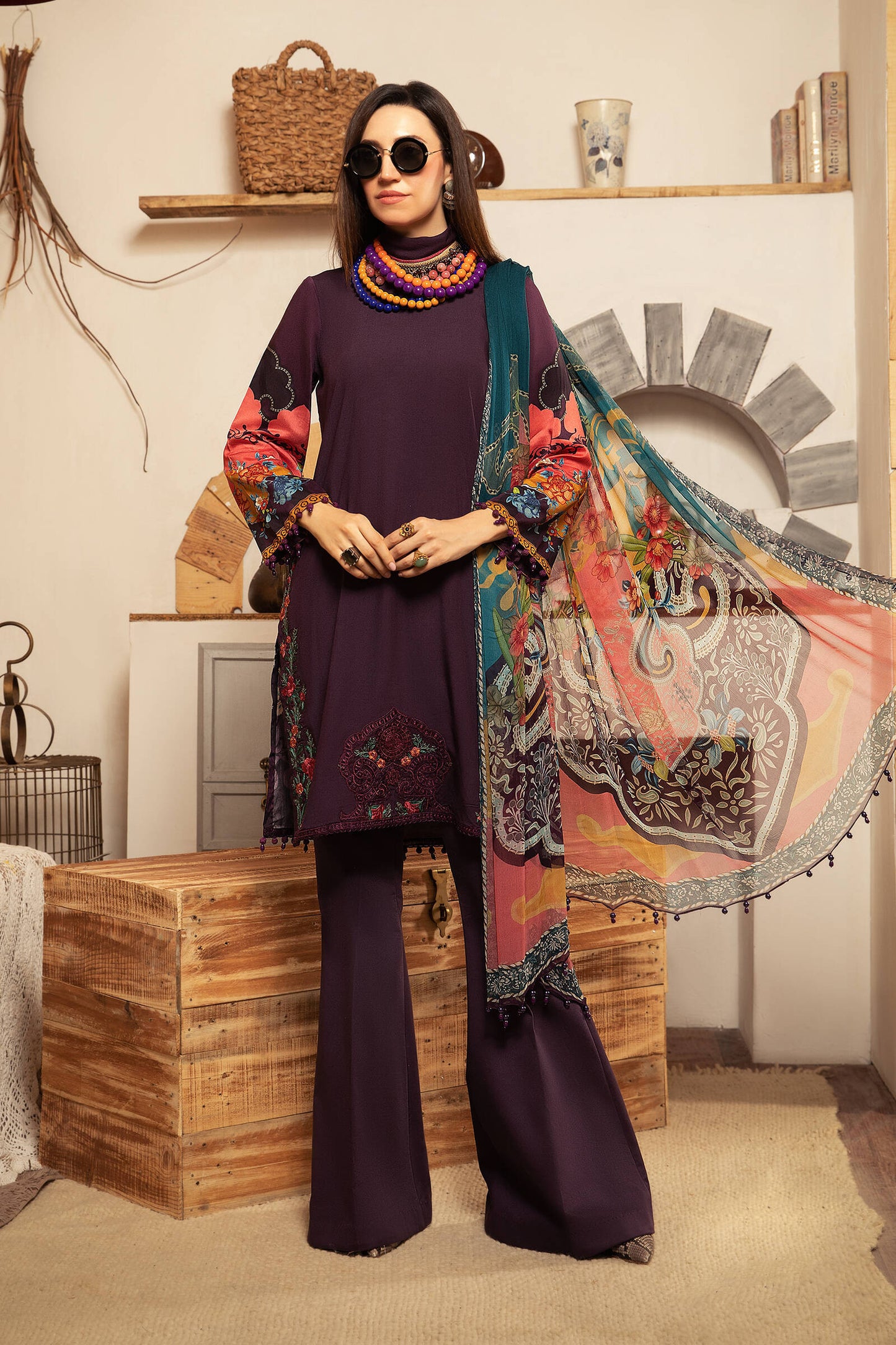 MPT 1213 B | Maria B MPrints Winter Collection 2021 | Unstitched Embroidered Karandi Suits