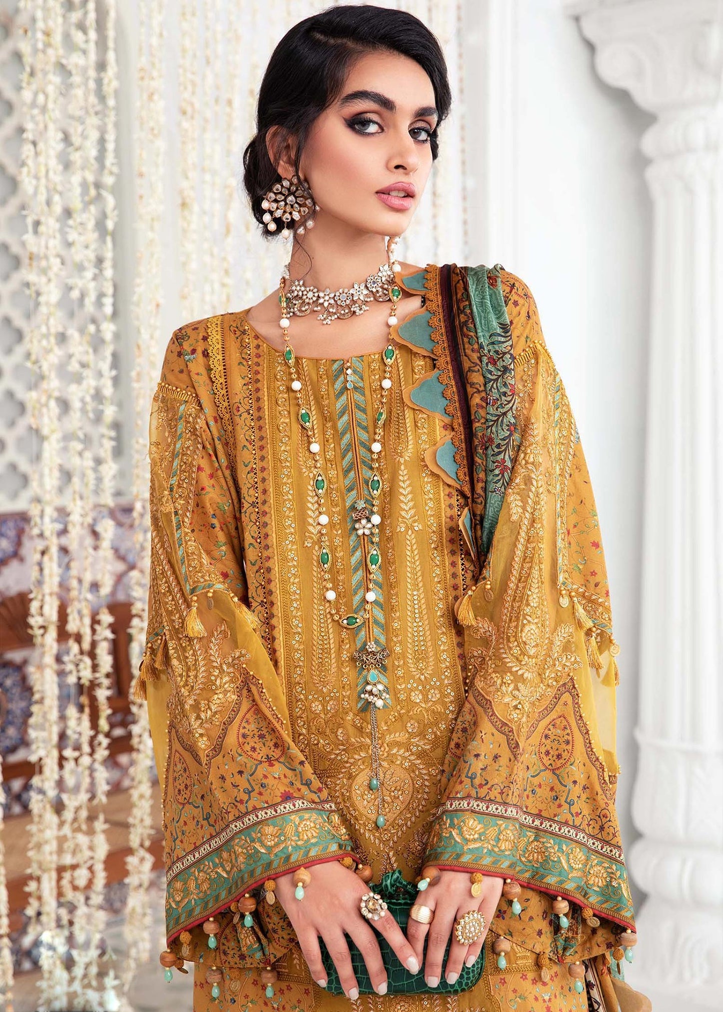 EL-22-09-Mustard | Maria.B. Lawn Eid Collection 2022 | Unstitched Embroidered Lawn Suit