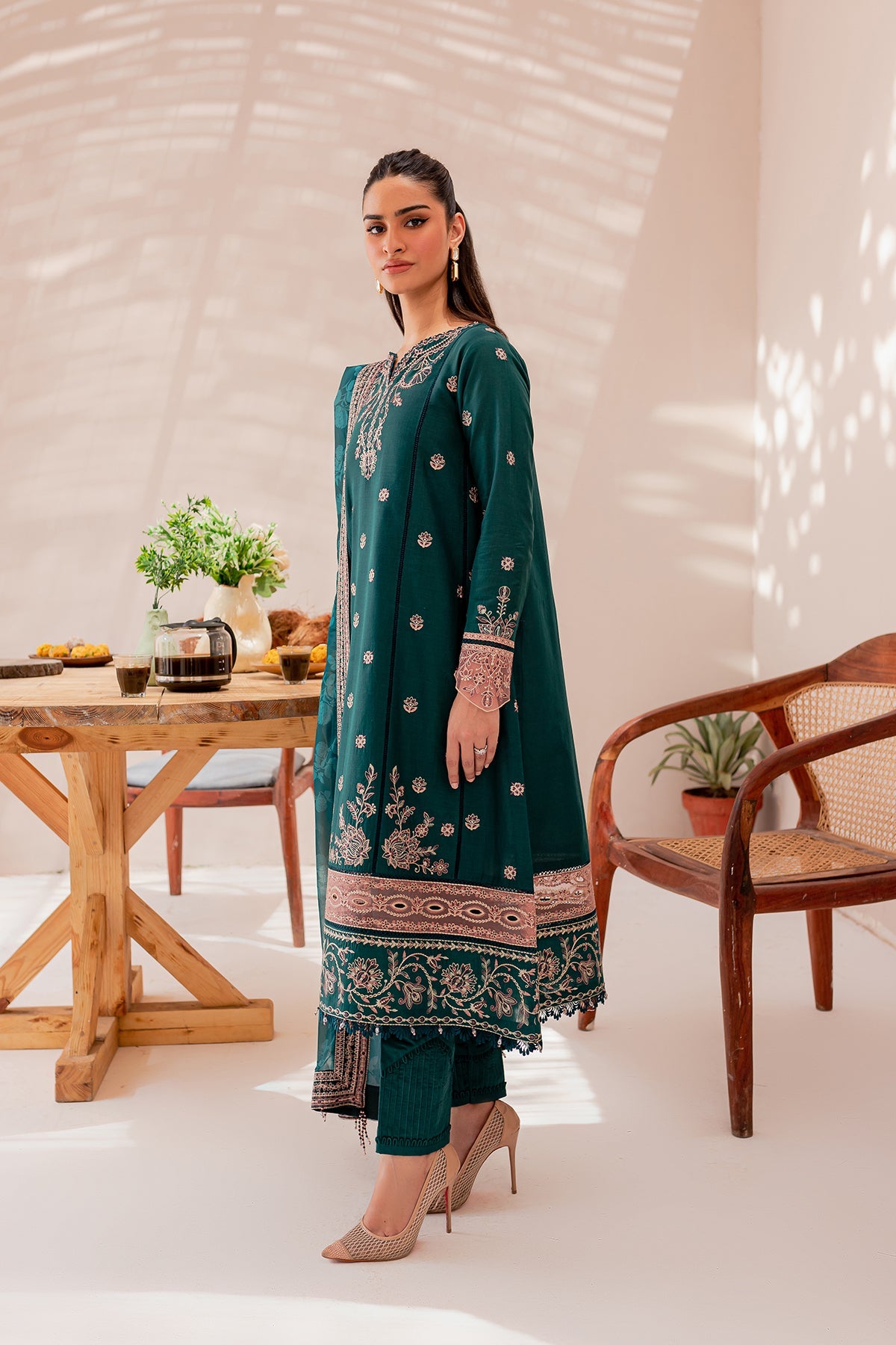 Teal Sage | Farasha Mehak Festive Lawn SS 23 | Unstitched Embroidered Collection