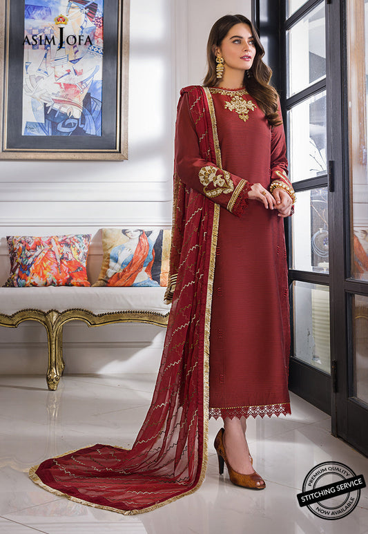 AJIM-12 Asim Jofa The Iqra & Minal Edit Winter Collection 2022 | Unstitched Embroidered Cotton Suits