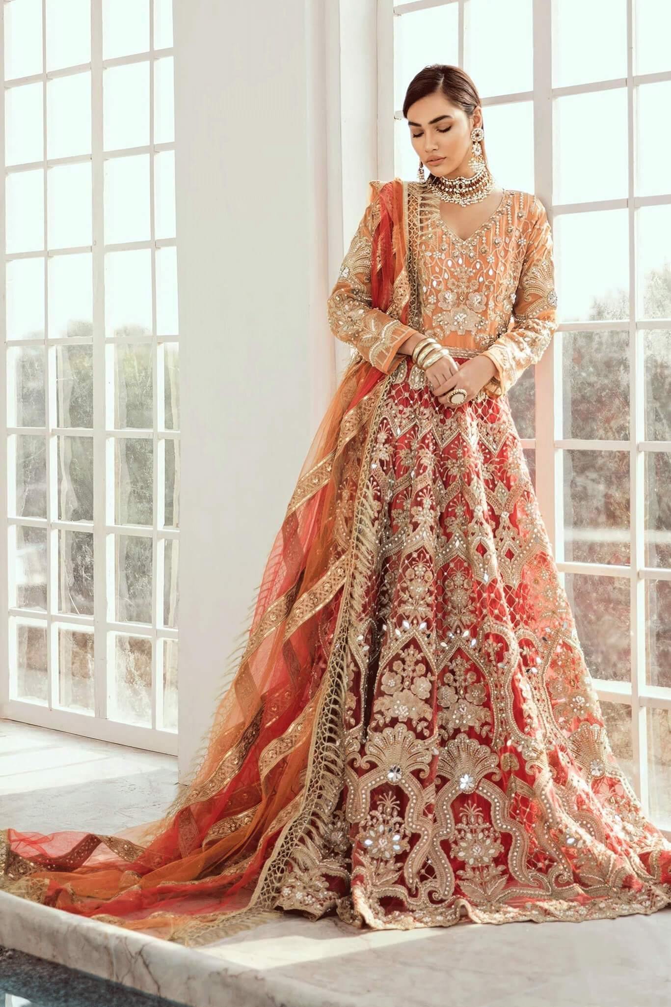 Bridal Maxi - Vermillion (D-02) | Maryum N Maria Luxury Bridal Collections | Embroidered Wedding Suits