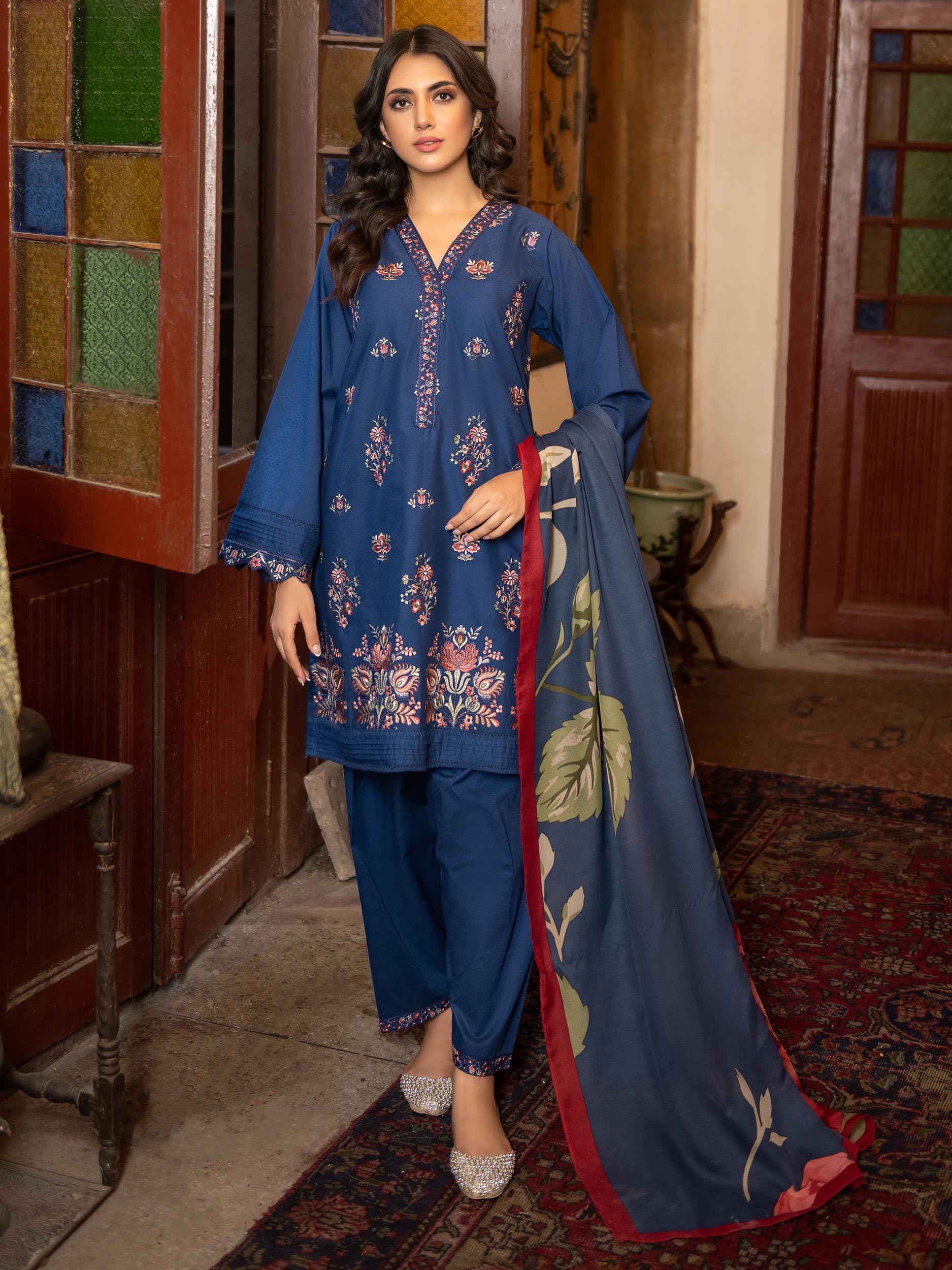 3 Piece Texture Lawn Suit Embroidered Unstitched Lime Light Women Brands.PK