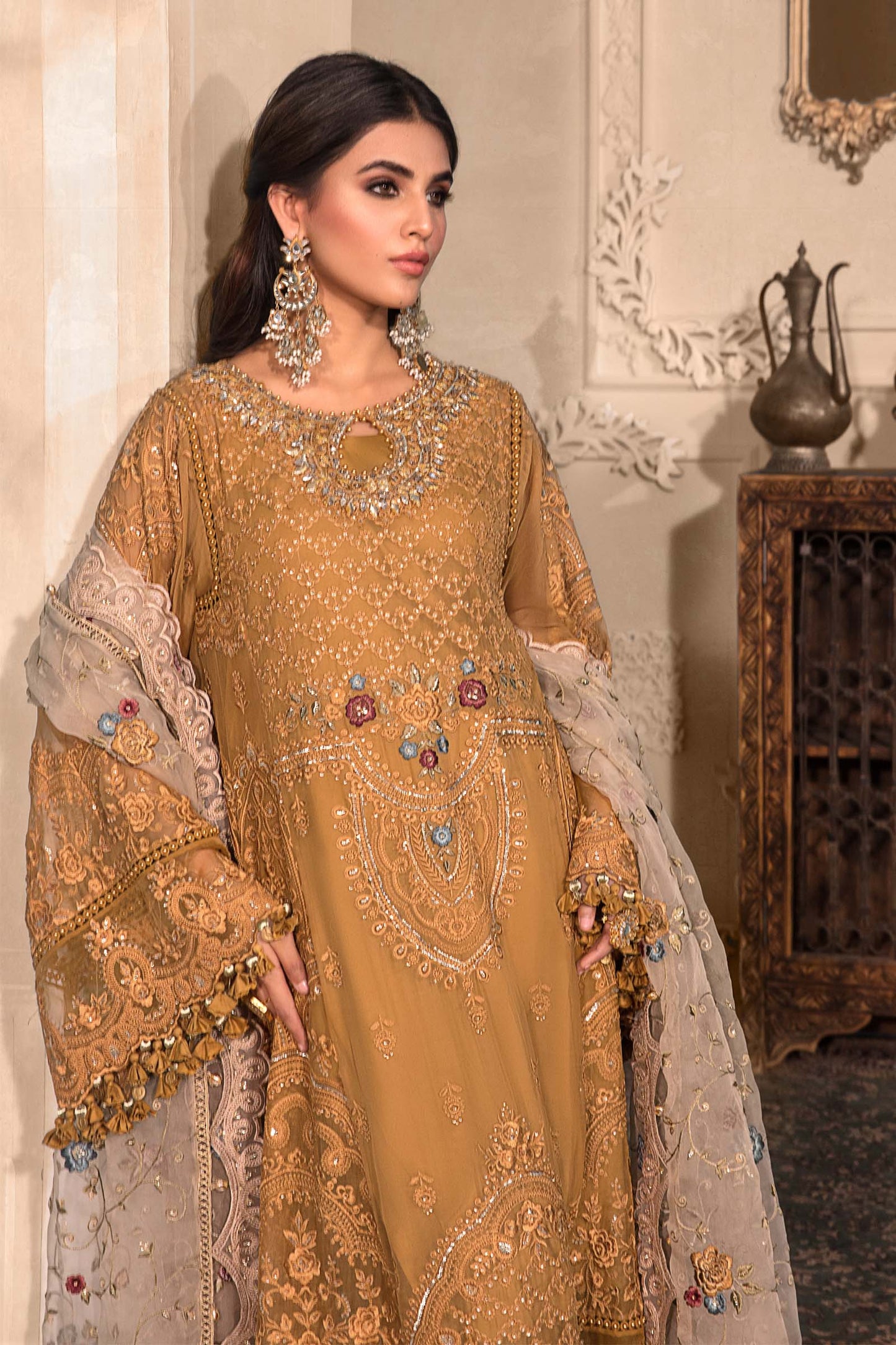 Unstitched MBROIDERED - Mustard BD-2606 | Maria B Mbroidered Heritage Luxury Edition 2023 | Unstitched Embroidered Organza Suits