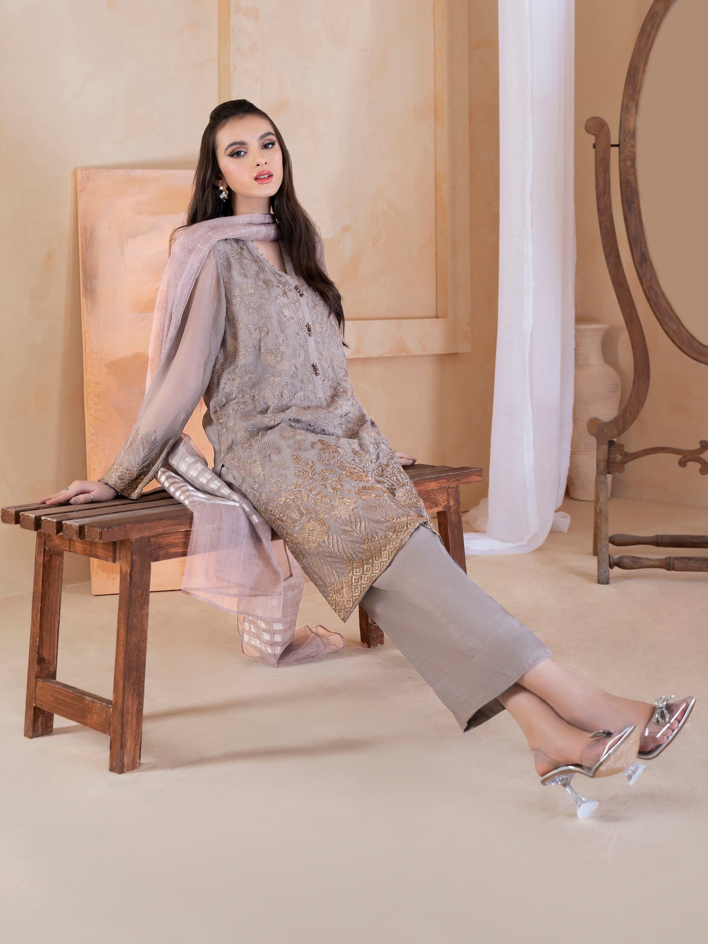 2 Piece Chiffon Suit-Embroidered (Unstitched) | Lime Light Women Eid Collection 2023