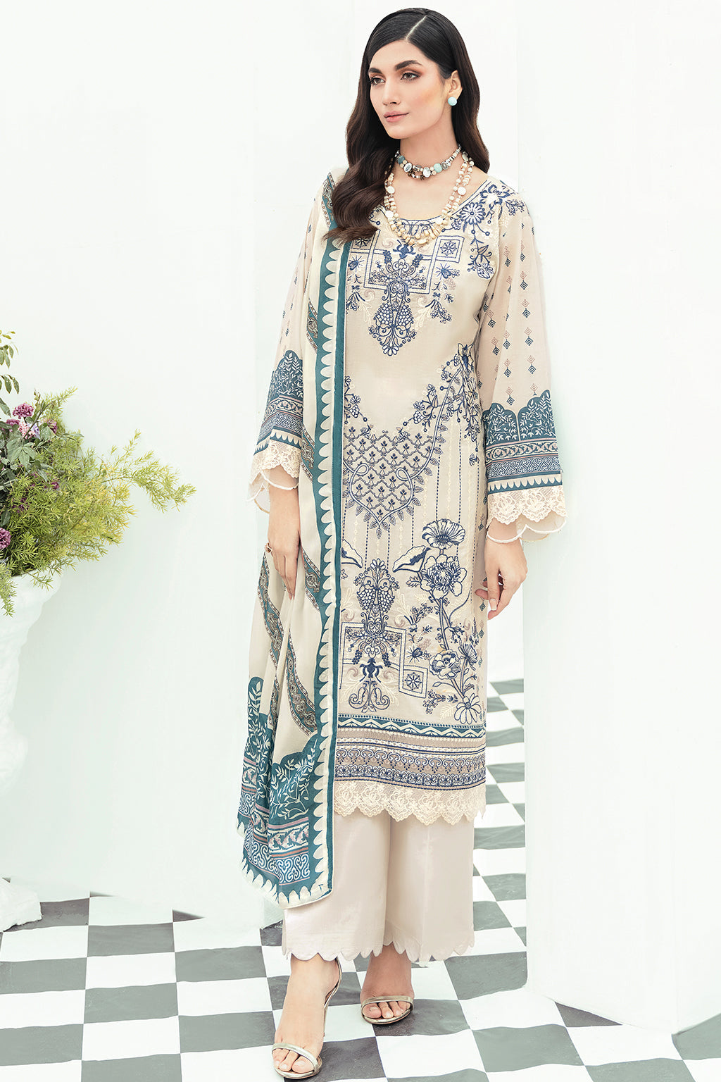 Y-503 |  Ramsha Riwayat Luxury Lawn vol 7 Collection | Unstitched Lawn Embroidered Suits