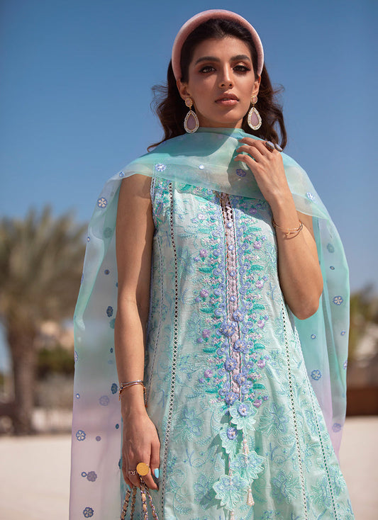 Mykonos Sky | Farah Talib Aziz ILO ILO Luxury Lawn Collection 2022 | Unstitched Embroidered Lawn Suits