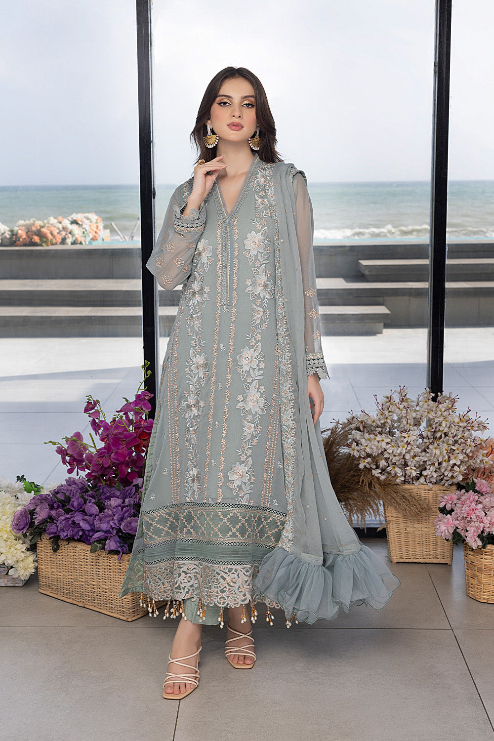 Floral Fringe |  Azure Ensembles Chiffon 3PCS 2023