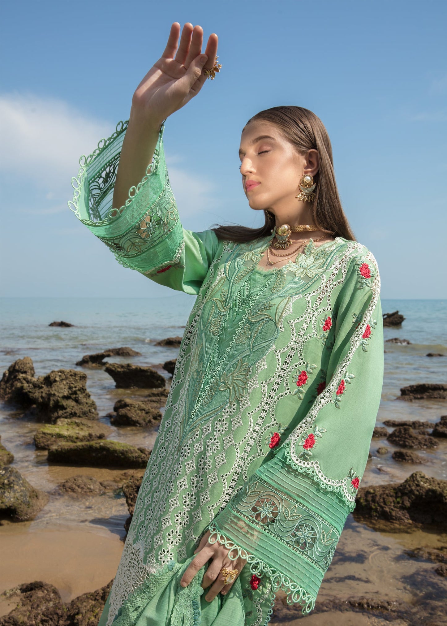 Spring Blooms Parakeet | Crimson Luxury Lawn Collection 2023 | Unstitched Embroidered Lawn Suits