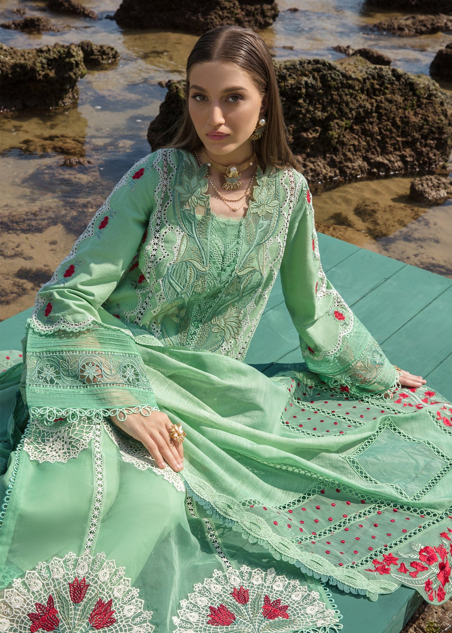 Spring Blooms Parakeet | Crimson Luxury Lawn Collection 2023 | Unstitched Embroidered Lawn Suits