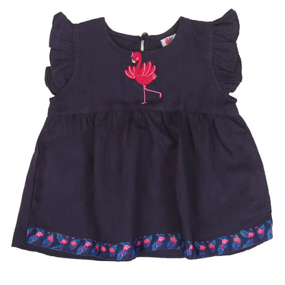 Infants Girls Embroidered Top Flamingo Embroidery - D.Purple | Bachaa Party Baby Clothes Girls Tops & T-Shirts