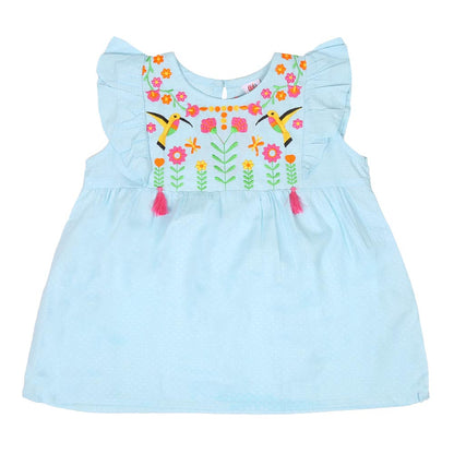 Infant Girls Embroided Top Exotic Bird - Blue | Bachaa Party Baby Clothes Girls Tops & T-Shirts