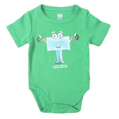 Infants Boys Basic Romper Protect Yourself - Fern Green | Bachaa Party Baby Clothes Rompers