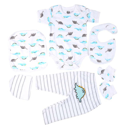 Infant Boys Set 6Pc Dino - B.White | Bachaa Party Baby Clothes Rompers