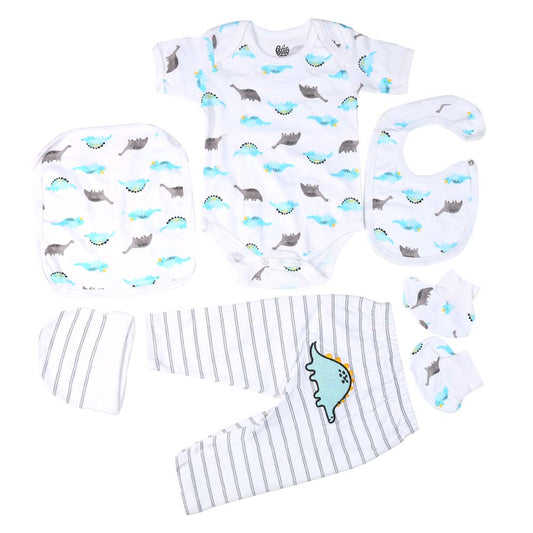 Infant Boys Set 6Pc Dino - B.White | Bachaa Party Baby Clothes Rompers
