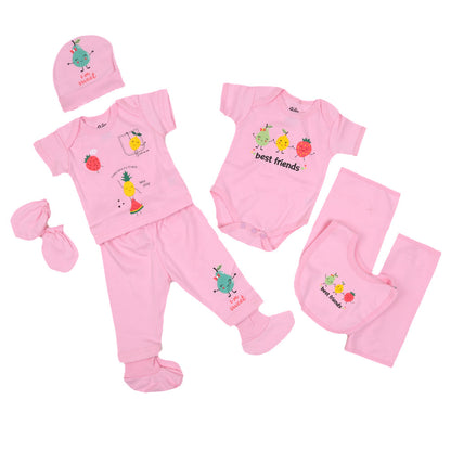 New Born Girl Set 9Pc Fruit - Pink | Bachaa Party Baby Clothes Girls Tops & T-Shirts