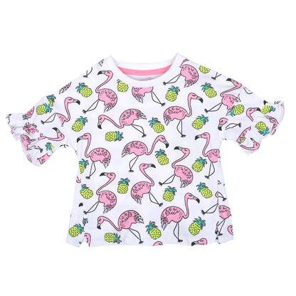 Infant Girls T-Shirt Flamingo-B.White | Bachaa Party Baby Clothes Girls Tops & T-Shirts