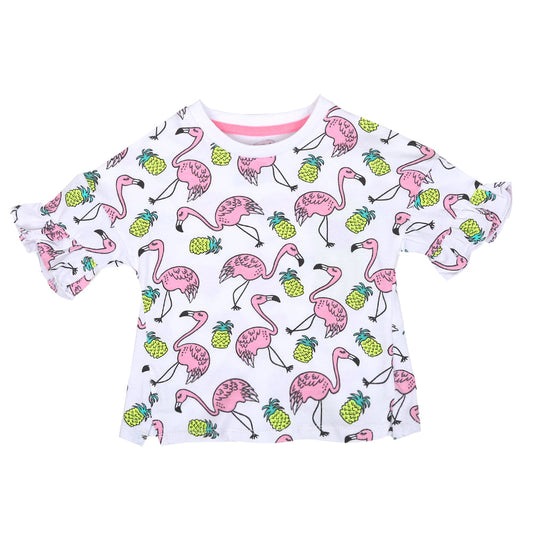 Infant Girls T-Shirt Flamingo-B.White | Bachaa Party Baby Clothes Girls Tops & T-Shirts
