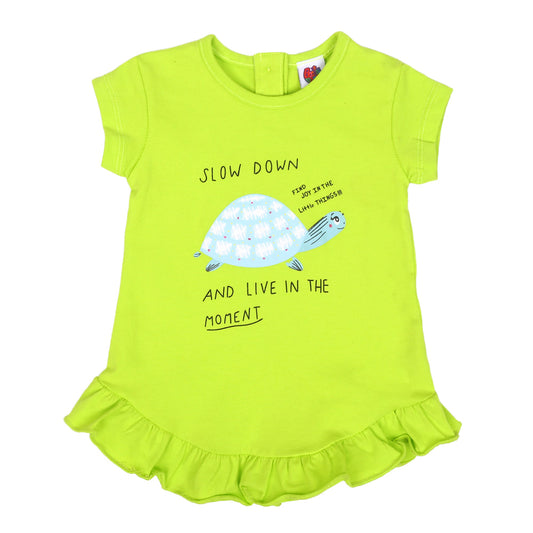 Infant Girls T-Shirt Slow Down-Acid Lime | Bachaa Party Baby Clothes Girls Tops & T-Shirts
