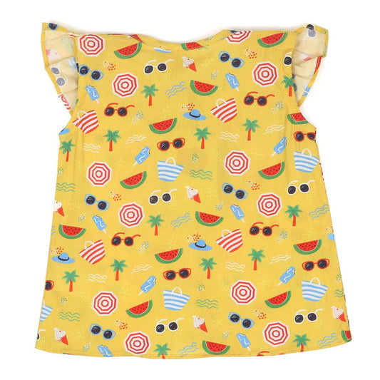 Infant Girls Digital Print Casual Top Summer - Yellow | Bachaa Party Baby Clothes Girls Tops & T-Shirts