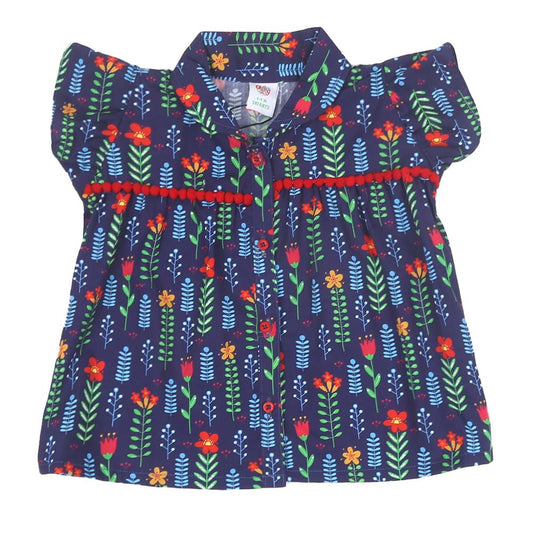 Infant Girls Digital Print Casual Top Jungle Flower - Navy | Bachaa Party Baby Clothes Girls Tops & T-Shirts