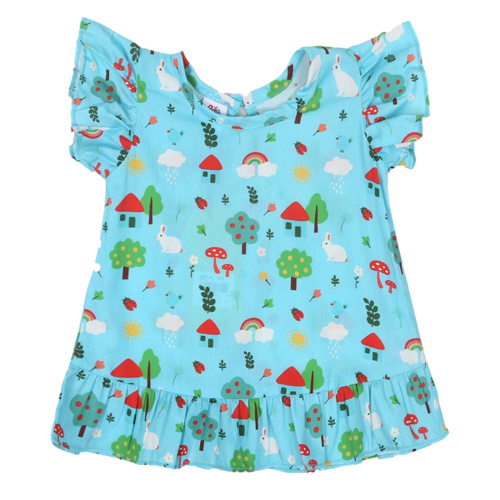 Girls Digital Print Casual Top Trees - Blue | Bachaa Party Baby Clothes Girls Tops & T-Shirts