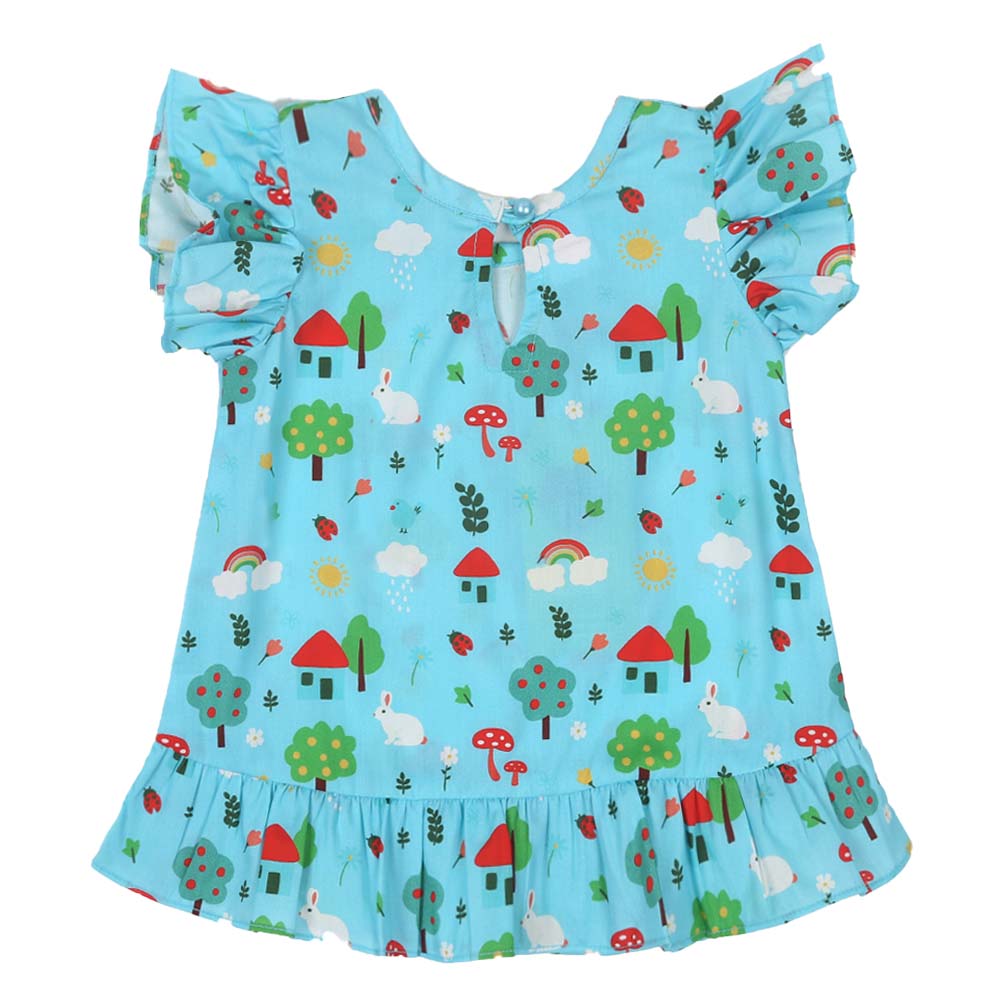 Girls Digital Print Casual Top Trees - Blue | Bachaa Party Baby Clothes Girls Tops & T-Shirts