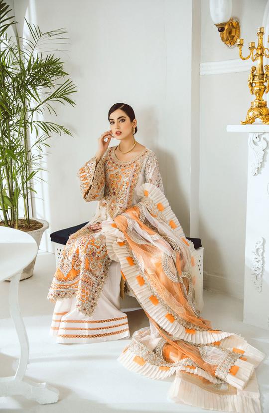MFD-0003-Fire Pearl | Maryum N Maria Luxury Chiffon Collection 2021 | Unstitched Embroidered Net Suits