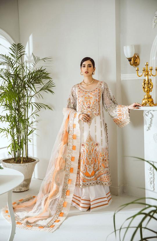MFD-0003-Fire Pearl | Maryum N Maria Luxury Chiffon Collection 2021 | Unstitched Embroidered Net Suits