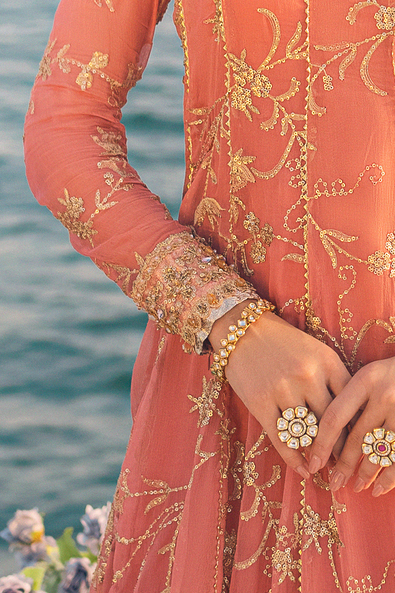 CORAL ALMOND | Mushq Monsoon Wedding Luxury Chiffon Collection 2022 |  Unstitched Embroidered Chiffon Suits