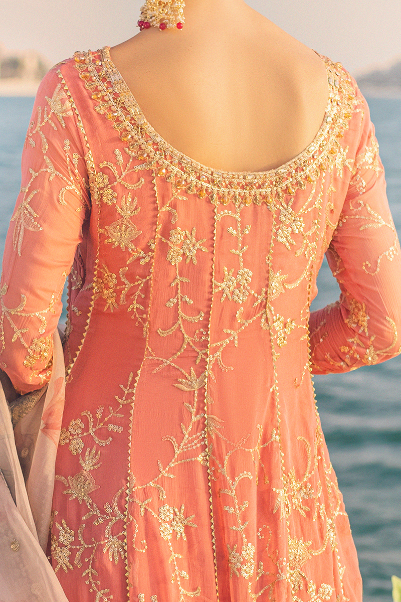 CORAL ALMOND | Mushq Monsoon Wedding Luxury Chiffon Collection 2022 |  Unstitched Embroidered Chiffon Suits