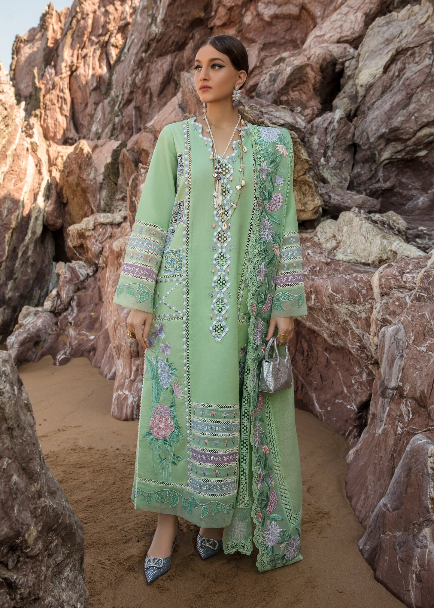 Bohemian Summer Mint | Crimson Luxury Lawn Collection 2023 | Unstitched Embroidered Lawn Suits