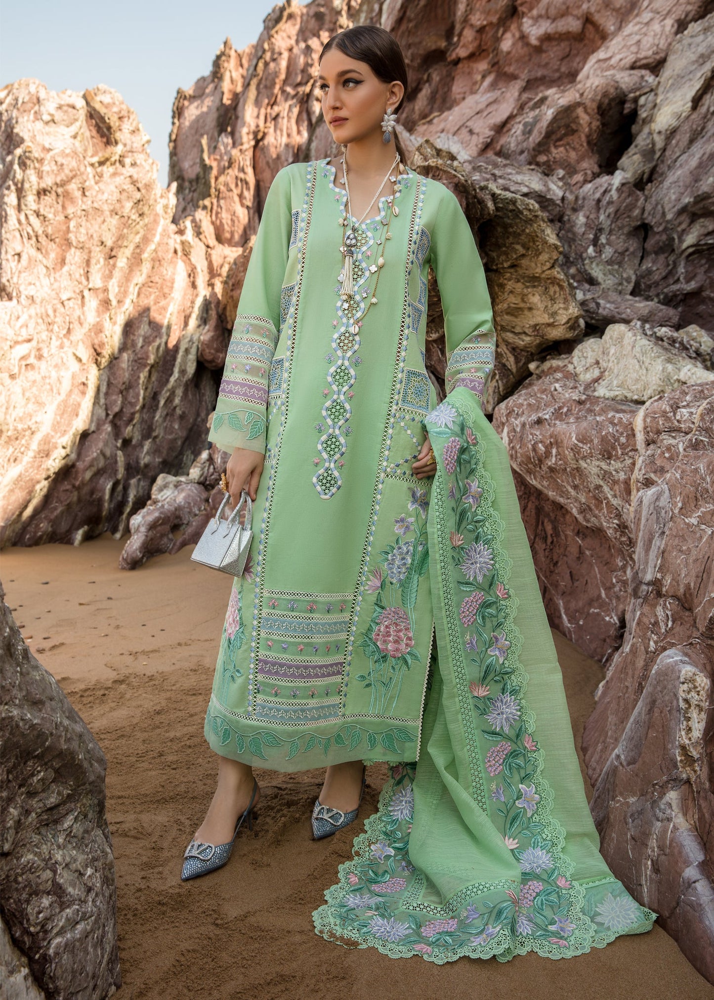Bohemian Summer Mint | Crimson Luxury Lawn Collection 2023 | Unstitched Embroidered Lawn Suits