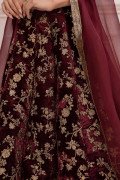 LF-VT-114-B-Maroon | MariaB M.Luxe Fabrics | Unstitched Embroidered Fabric