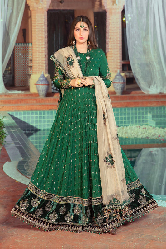 Unstitched Sateen CST-402-Emerald Green | MariaB Sateen Cotton Collection 2021 | Unstitched Embroidered Cotton Satin Suits